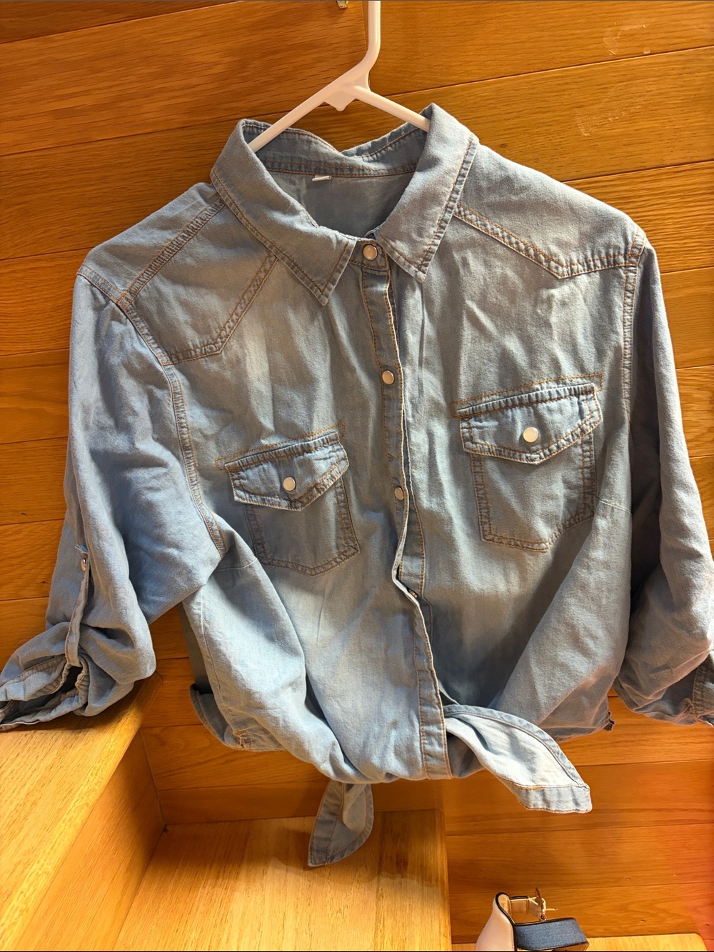 SHEIN Light Blue Denim Button-Up Shirt